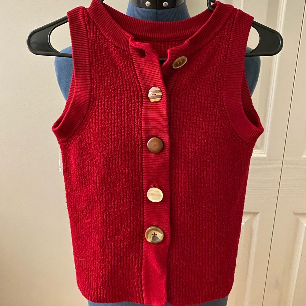 Anthropologie Red Multi Button Knitted Vest - XS